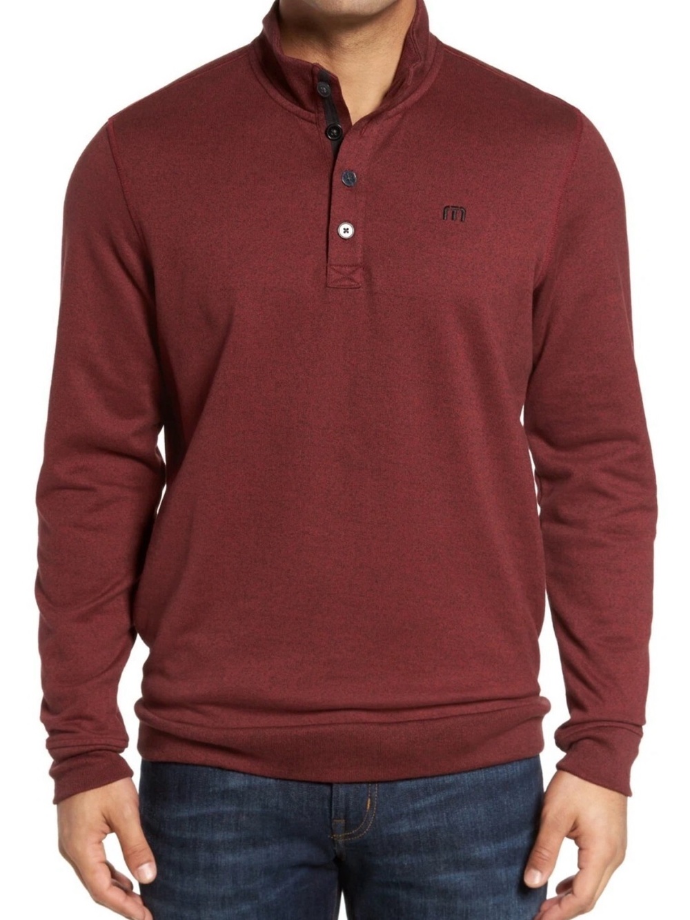 Travis Mathew XL Wall Mock Neck Fleece Henley Pullover, Red W/ Pockets  $124